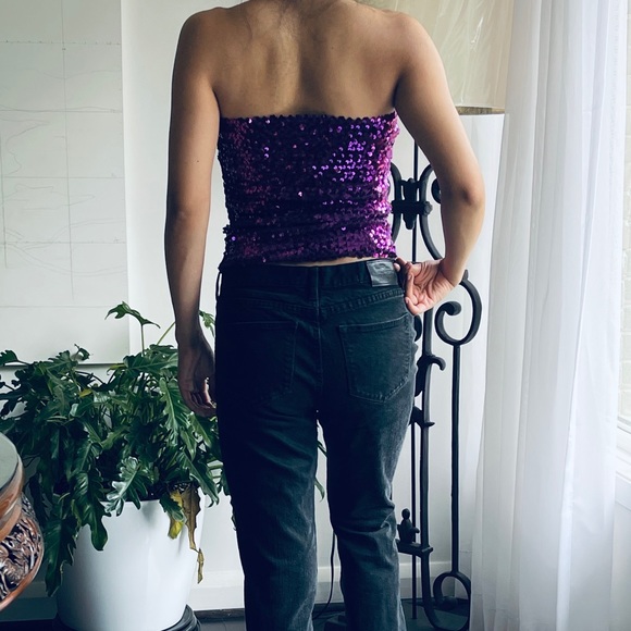 Alan Cherry Purple Sequined Tube Top - Picture 3 of 6
